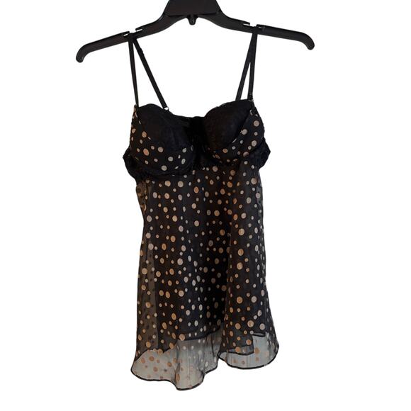 Belle Nuit Other - Belle Nuit Women’s Babydoll Lingerie Black Polka Dot Lace Padded Size Large